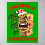 Merry Christmas Funny Santa Tiki Poster<br><div class="desc">Aloha! Add some tropical style to your Christmas celebrations with this Hawaiian Tiki with a Santa Hat on, and some tropical hibiscus flowers and Christmas decorated palm trees. This is the perfect Christmas gift for anyone who is taking a Xmas vacation in Hawaii or any of the tropical islands. A...</div>