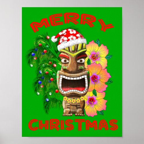 Merry Christmas Funny Santa Tiki Poster