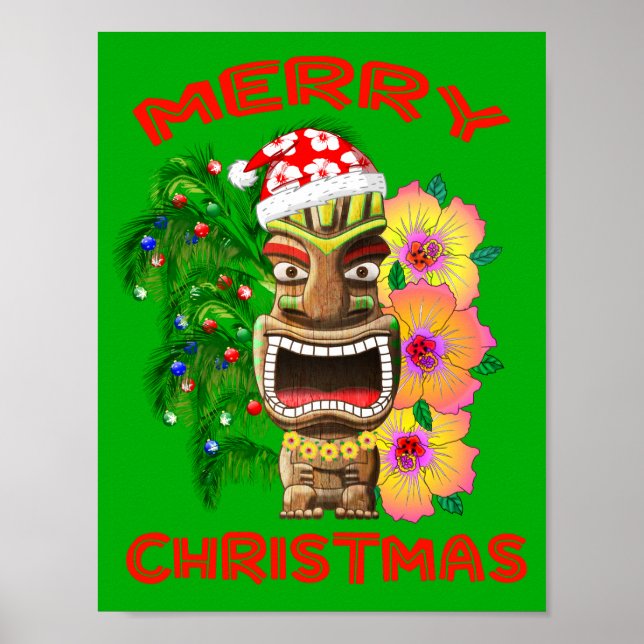 Merry Christmas Funny Santa Tiki Poster (Front)
