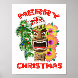 Merry Christmas Funny Santa Tiki Poster
