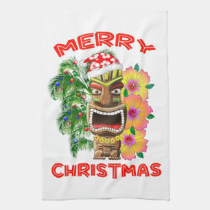 Merry Christmas Funny Santa Tiki Towel
