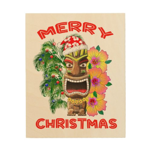 Merry Christmas Funny Santa Tiki Wood Wall Decor