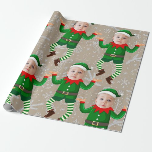 Merry Christmas Funny Santas Elves Custom Face Wrapping Paper
