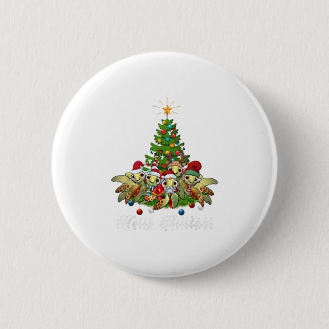 Merry Christmas Funny Sea Turtle Tree X Button (Front)