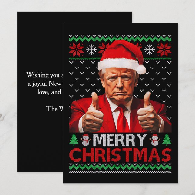 Merry Christmas Funny Trump Santa Hat Ugly Xmas Holiday Card (Front/Back)
