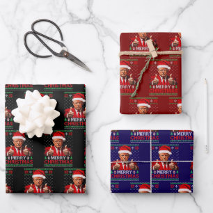 Merry Christmas Funny Trump Santa Hat Ugly Xmas Wrapping Paper Sheets
