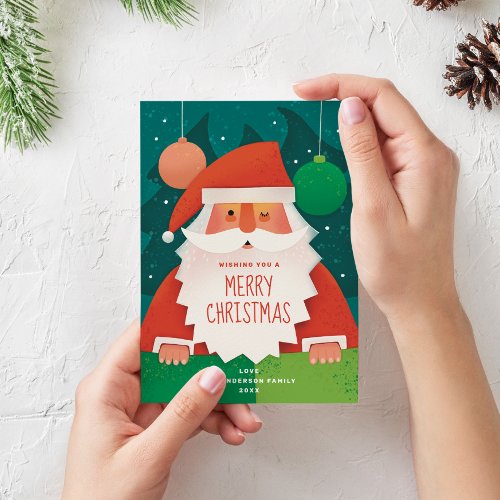 Merry Christmas Funny winter cartoon Santa Claus Holiday Card