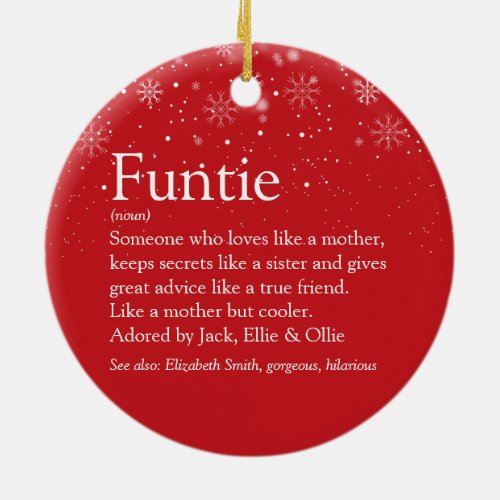 Merry Christmas Funtie Aunt Auntie Definition Ceramic Ornament