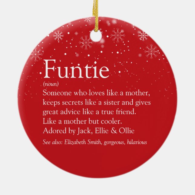 Merry Christmas Funtie Aunt Auntie Definition Ceramic Ornament (Back)