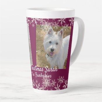 Merry Christmas Furbabies Snowflakes Burgundy Latte Mug by holiday_store at Zazzle
