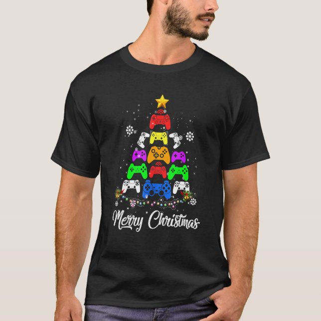 Merry Christmas Game Controller Tree Kid Adult Lig T-Shirt (Front)