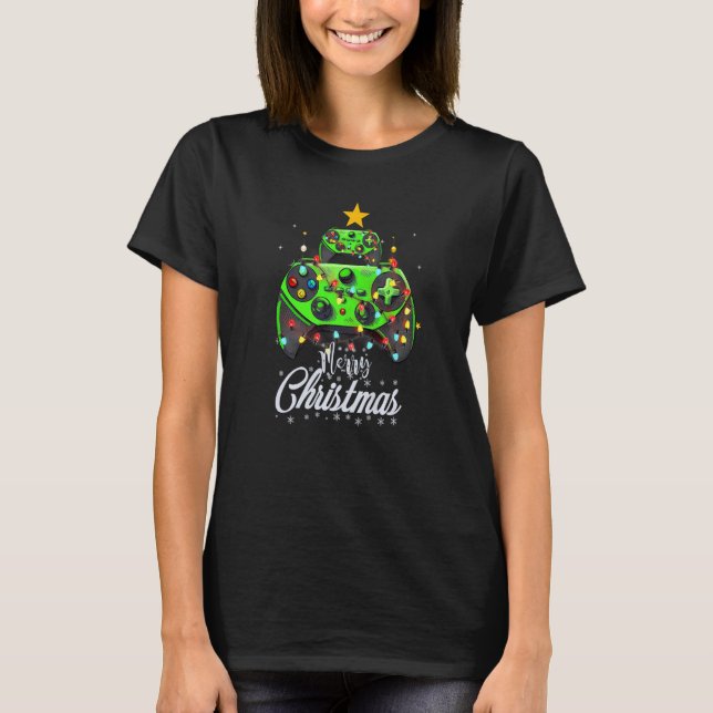 Merry Christmas Game Controller Tree Kid Adult Lig T-Shirt (Front)
