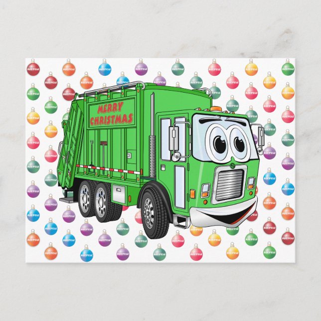 Merry Christmas Garbage Truck Holiday Postcard (Front)