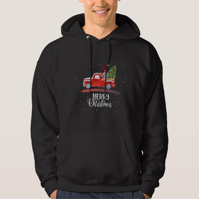 Merry Christmas Garden Gnome Red Truck Hoodie (Front)