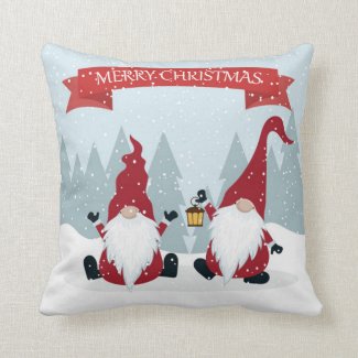 Merry Christmas Garden Gnomes Throw Pillow