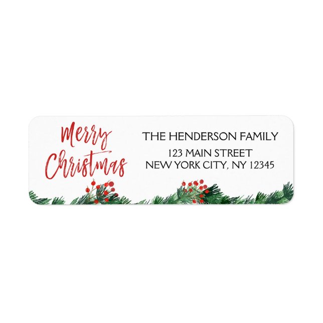 Merry Christmas Garland and Red Christmas Script Label (Front)