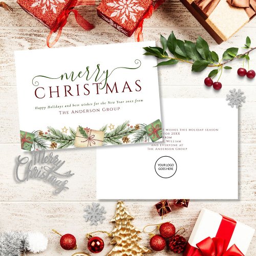 Merry Christmas Garland Corporate Business Logo Holiday Card