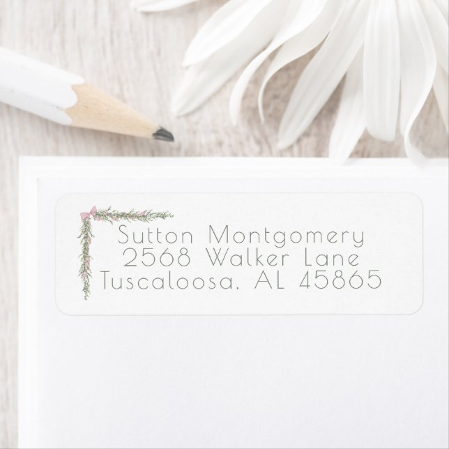 Merry Christmas Garland Pink Bow Address Label (Insitu)