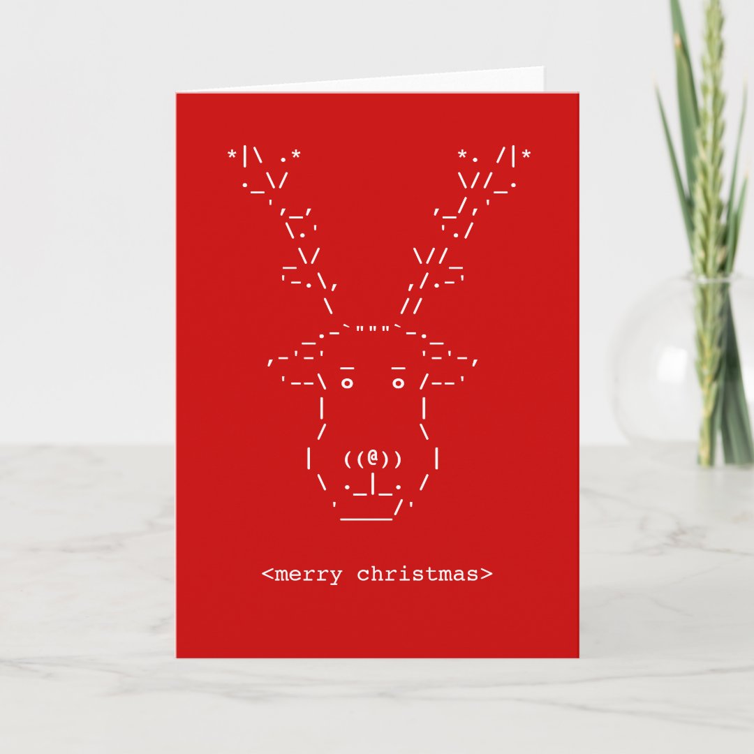 Merry Christmas Geek Reindeer ASCII Art card | Zazzle