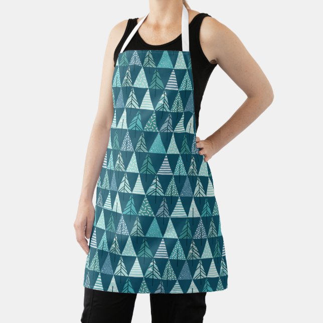 Merry Christmas Geometric Christmas Trees Apron (Insitu)