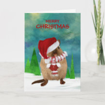 Merry Christmas Gerbil Santa Hat in Winter Scene