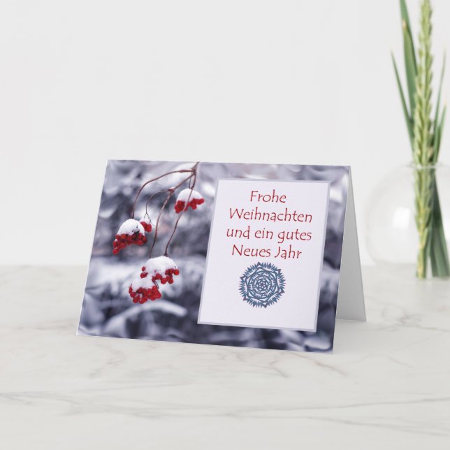 Merry Christmas, German Christmas Card, Berries Holiday Card (Front)