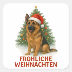 Merry Christmas German Shepherd Christmas dog Square Sticker