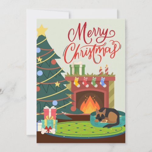 Merry Christmas German Shepherd Dog Fireplace Xmas Holiday Card