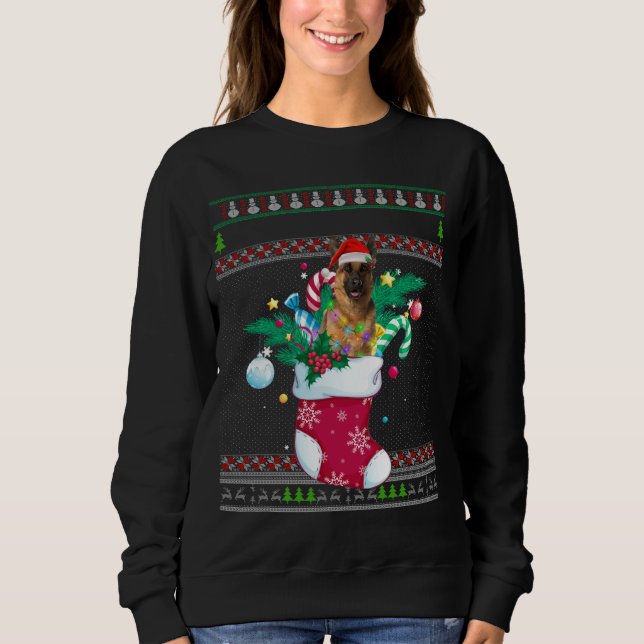 Merry Christmas German Shepherd Dog In Sock Funny  Sweatshirt (Front)