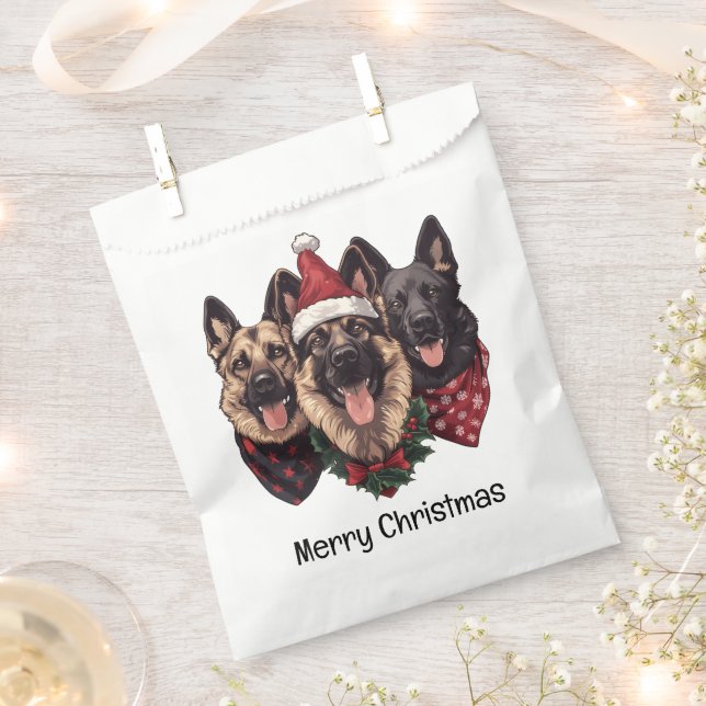 Merry Christmas German Shepherd Dogs Favor Bag (Clipped)