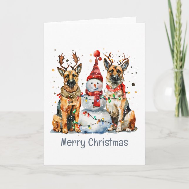 Merry Christmas German Shepherd Dogs Holiday Card (Front)