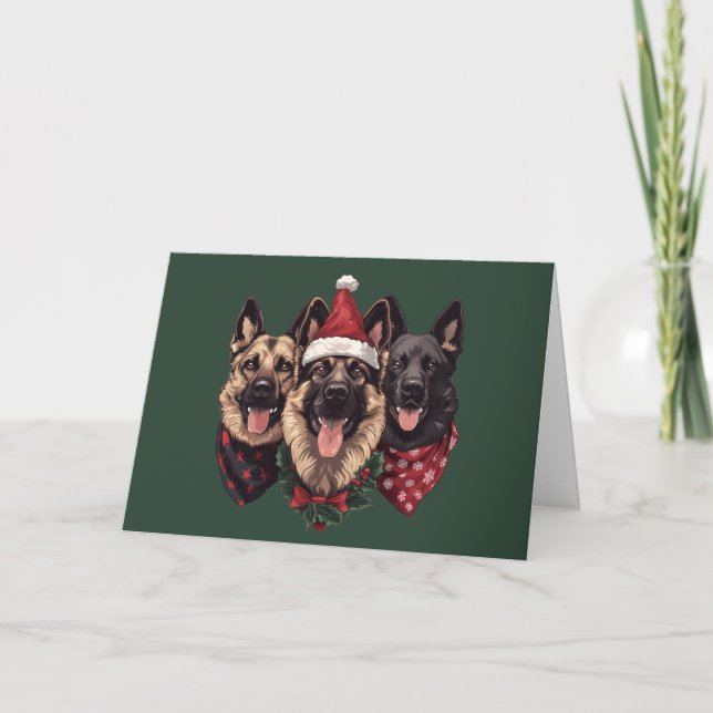 Merry Christmas German Shepherd Dogs Holiday Card (Front)