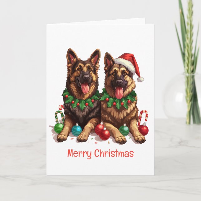 Merry Christmas German Shepherd Dogs Holiday Card (Front)