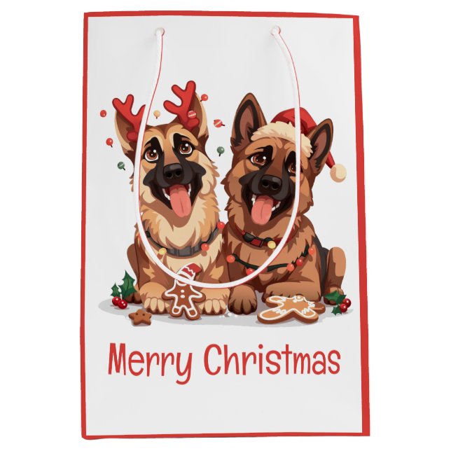 Merry Christmas German Shepherd Dogs Medium Gift Bag (Front)