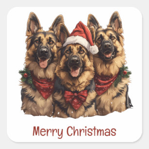 Merry Christmas German Shepherd Dogs Square Sticker