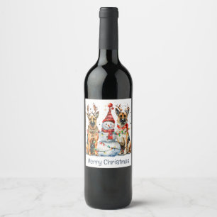 Merry Christmas German Shepherd Dogs Wine Label