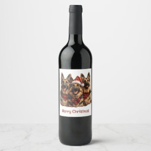 Merry Christmas German Shepherd Dogs Wine Label