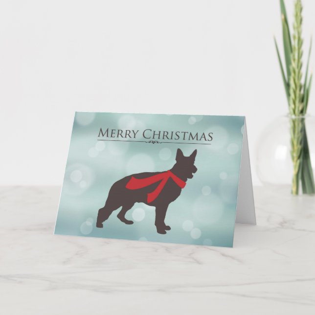 Merry Christmas, German Shepherd in Red Scarf, Bok Holiday Card (Front)