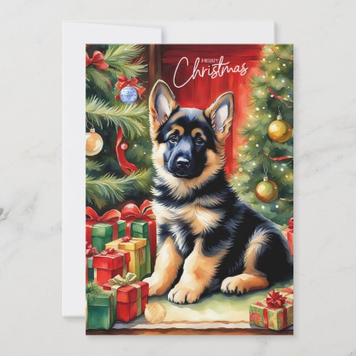 Merry Christmas German Shepherd Puppy Holiday Card