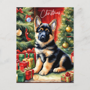 Merry Christmas German Shepherd Puppy Holiday Postcard