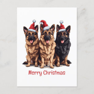 Merry Christmas German Shepherd Santa Dogs Holiday Postcard