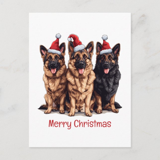 Merry Christmas German Shepherd Santa Dogs Holiday Postcard (Front)