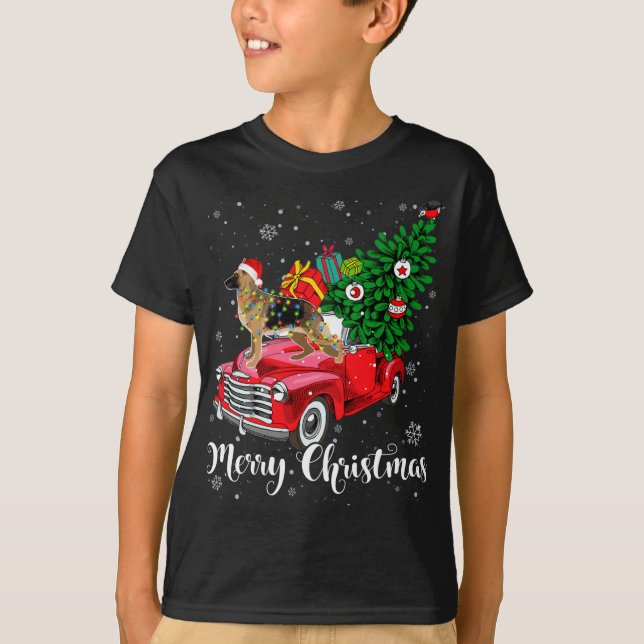 Merry Christmas German Shepherd Santa Light Red Tr T-Shirt (Front)