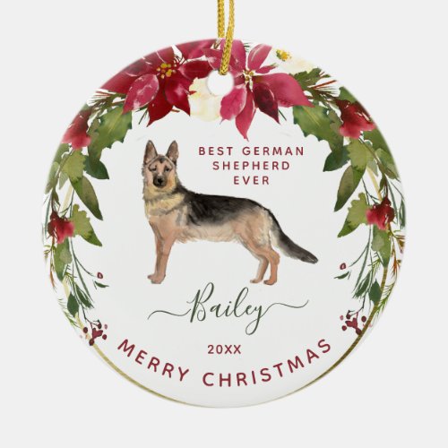 Merry Christmas German Shepherd  Your Dogs Photo Ceramic Ornament