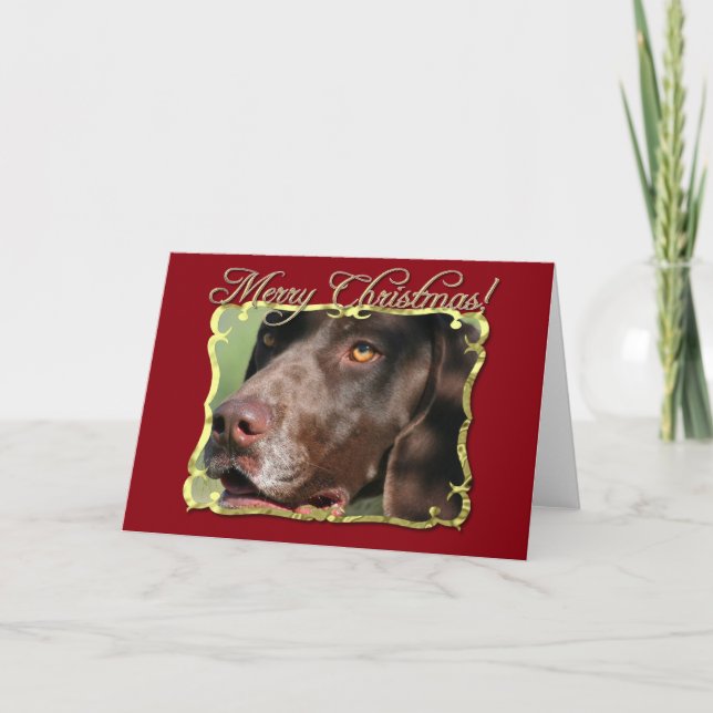Merry Christmas German Shorthaired pointer dog Holiday Card (Front)