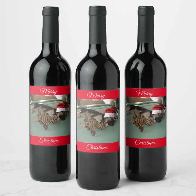 Merry Christmas Gernan Shepherd Wine Label (Bottles)