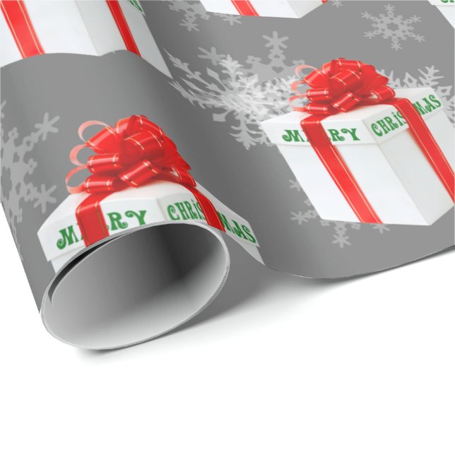 Merry Christmas Gift And Snowflakes Wrapping Paper (Roll Corner)