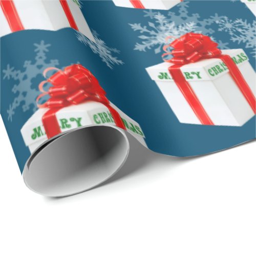 Merry Christmas Gift And Snowflakes Wrapping Paper