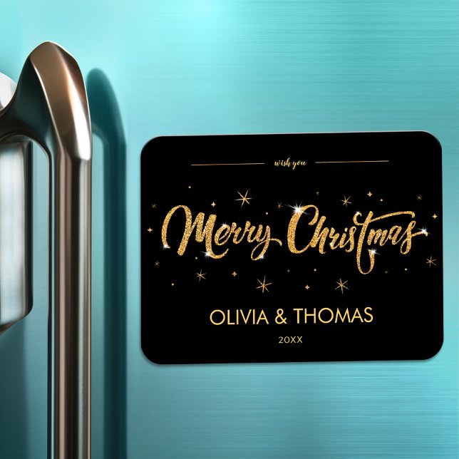 Merry Christmas Gift | Black Gold Modern Greeting Magnet (Creator Uploaded)