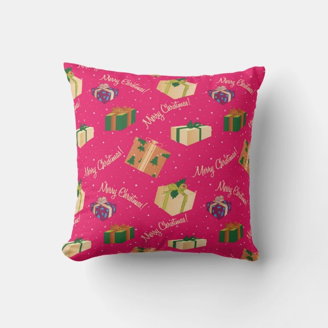 Merry Christmas Gift Boxes Throw Pillow (Front)